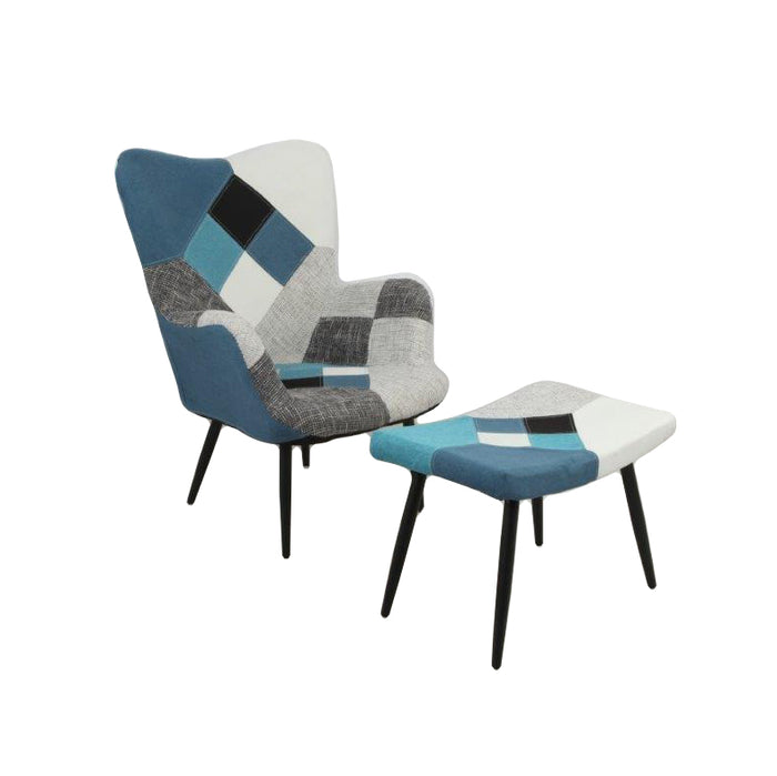 Set Biki + Pouf Poggiapiedi Patcwork Sfondo Blu