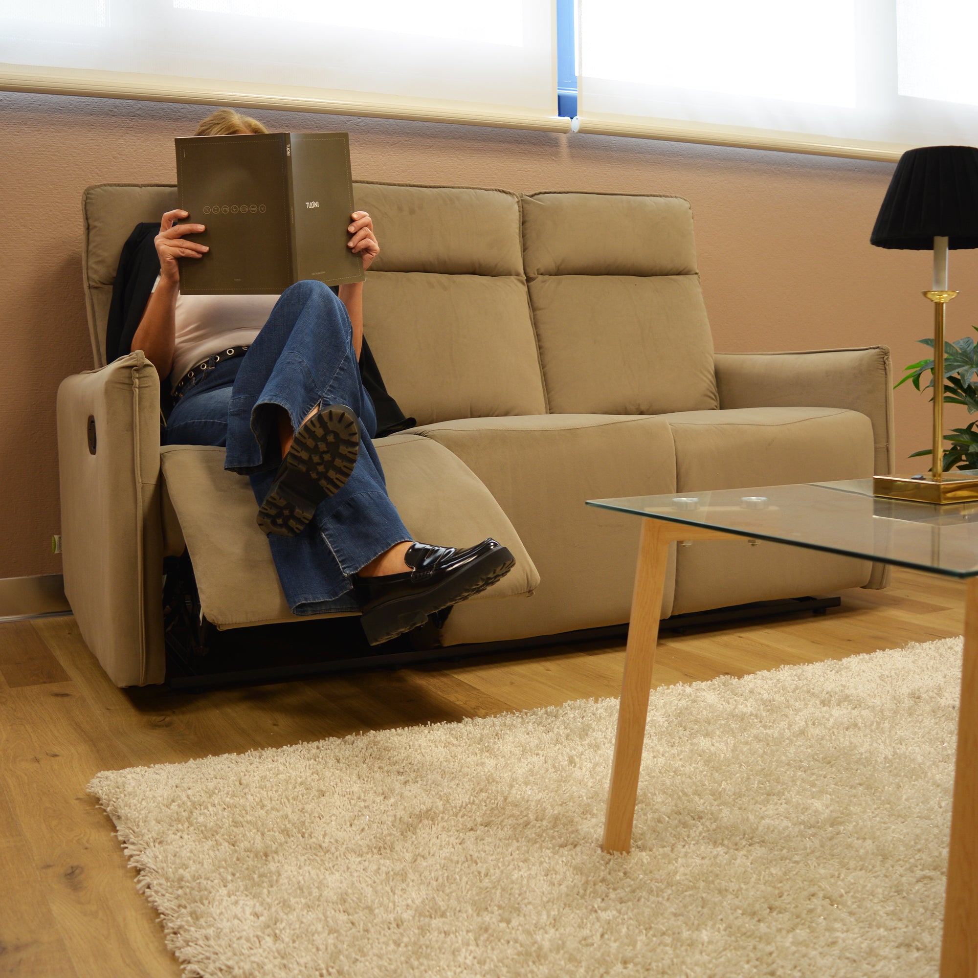 Set Amanda Divano 3+2 Man/4 Recl Velluto Tortora