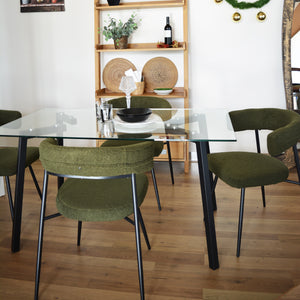 Set Da Due Poltrone,Megan, Imbottita, Rivestita In  Tessuto Bouclè, Verde, Struttura In Metallo Laccata Nera