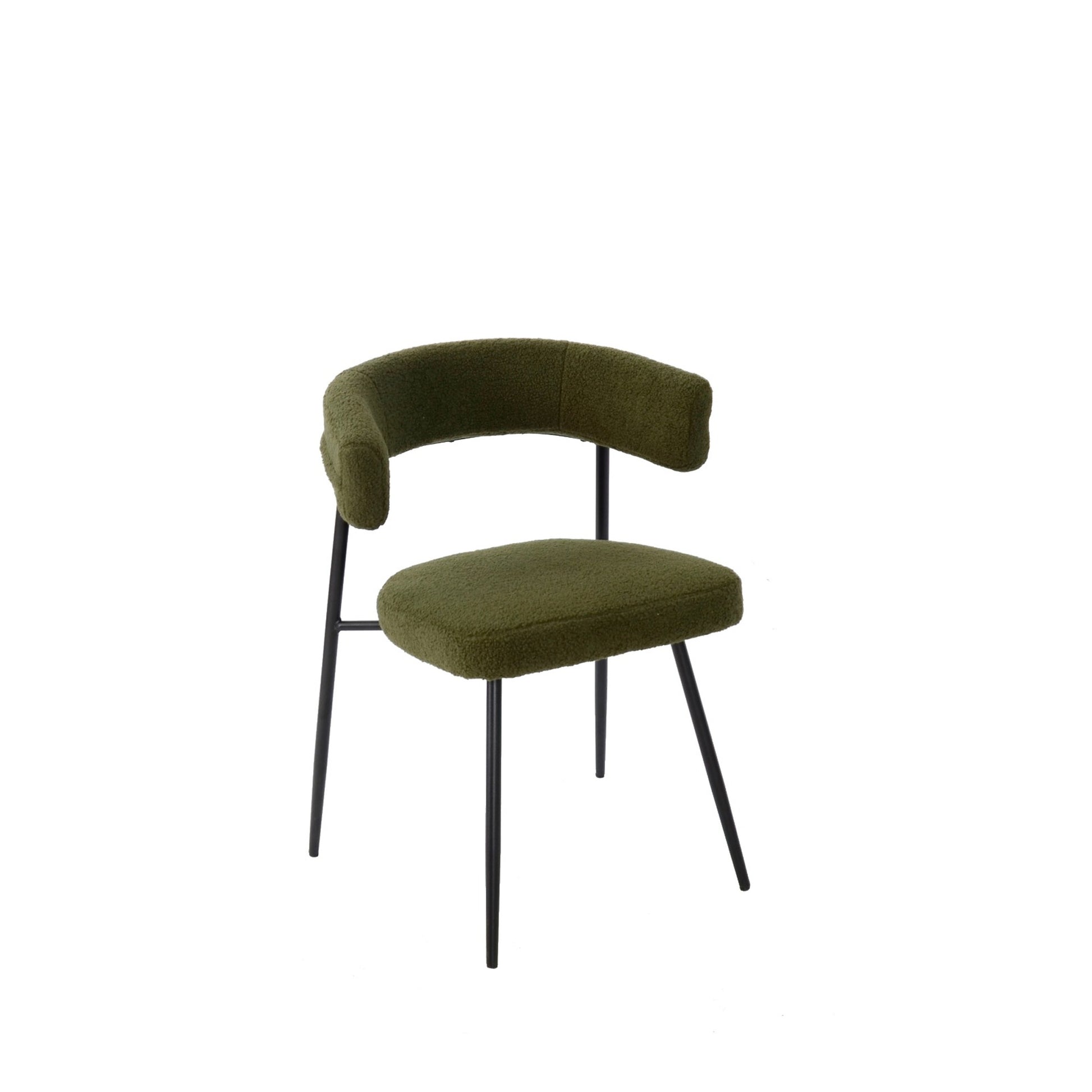 Set Da Due Poltrone,Megan, Imbottita, Rivestita In  Tessuto Bouclè, Verde, Struttura In Metallo Laccata Nera