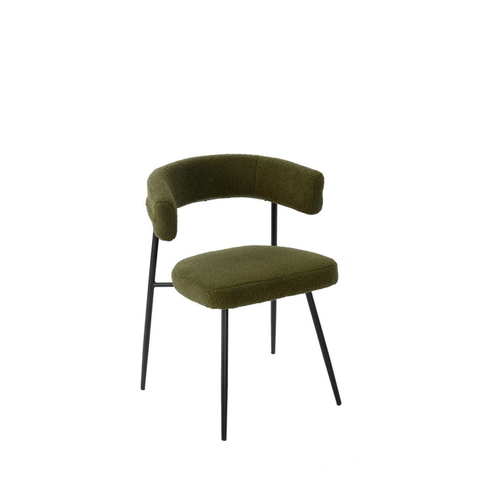 Set Da Due Poltrone,Megan, Imbottita, Rivestita In  Tessuto Bouclè, Verde, Struttura In Metallo Laccata Nera