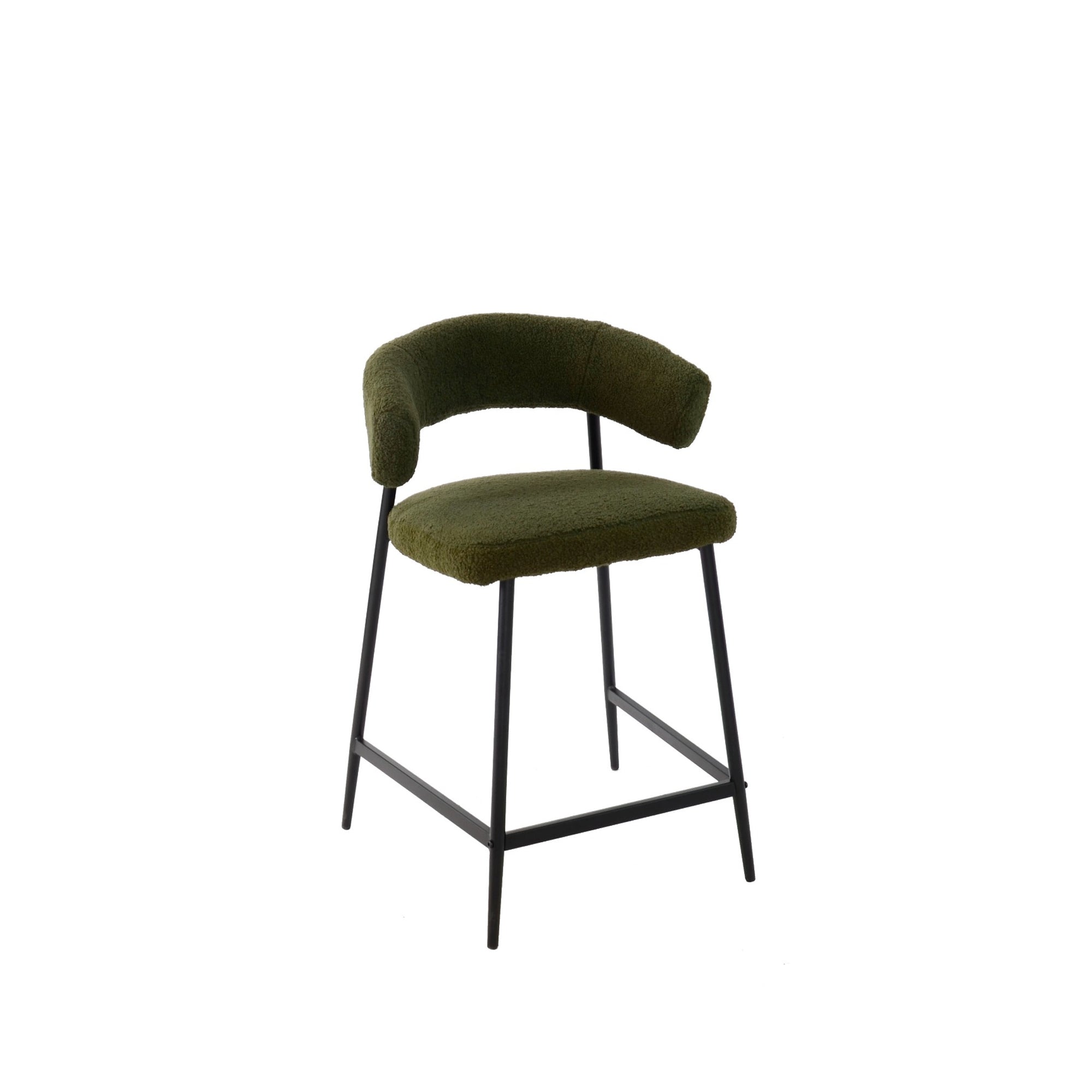 Set Da 2, Sgabelli Megan Fisso Boucle' Verde/Gambe Nere