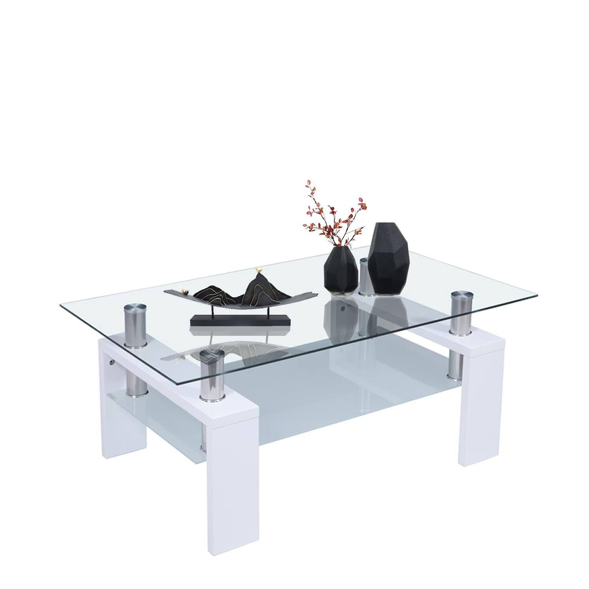 Tavolino New Renee' Vetro Gambe Bianche