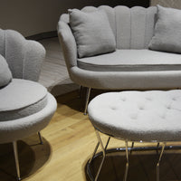 Set Flavia Div 2P+2Poltr+Panca Boucle'Grigio/Cromo