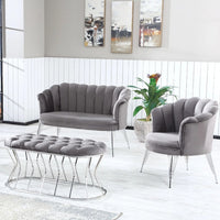 Set Flavia Div 2P+2Poltr+Panca Boucle'Grigio/Cromo