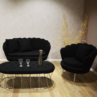 Set Flavia Div 2P+2Poltr+Panca Boucle' Nero/Cromo