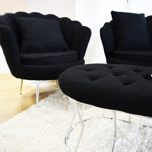 Set Flavia Div 2P+2Poltr+Panca Boucle' Nero/Cromo