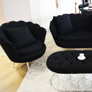 Set Flavia Div 2P+2Poltr+Panca Boucle' Nero/Cromo