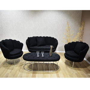 Set Flavia Div 2P+2Poltr+Panca Boucle' Nero/Cromo