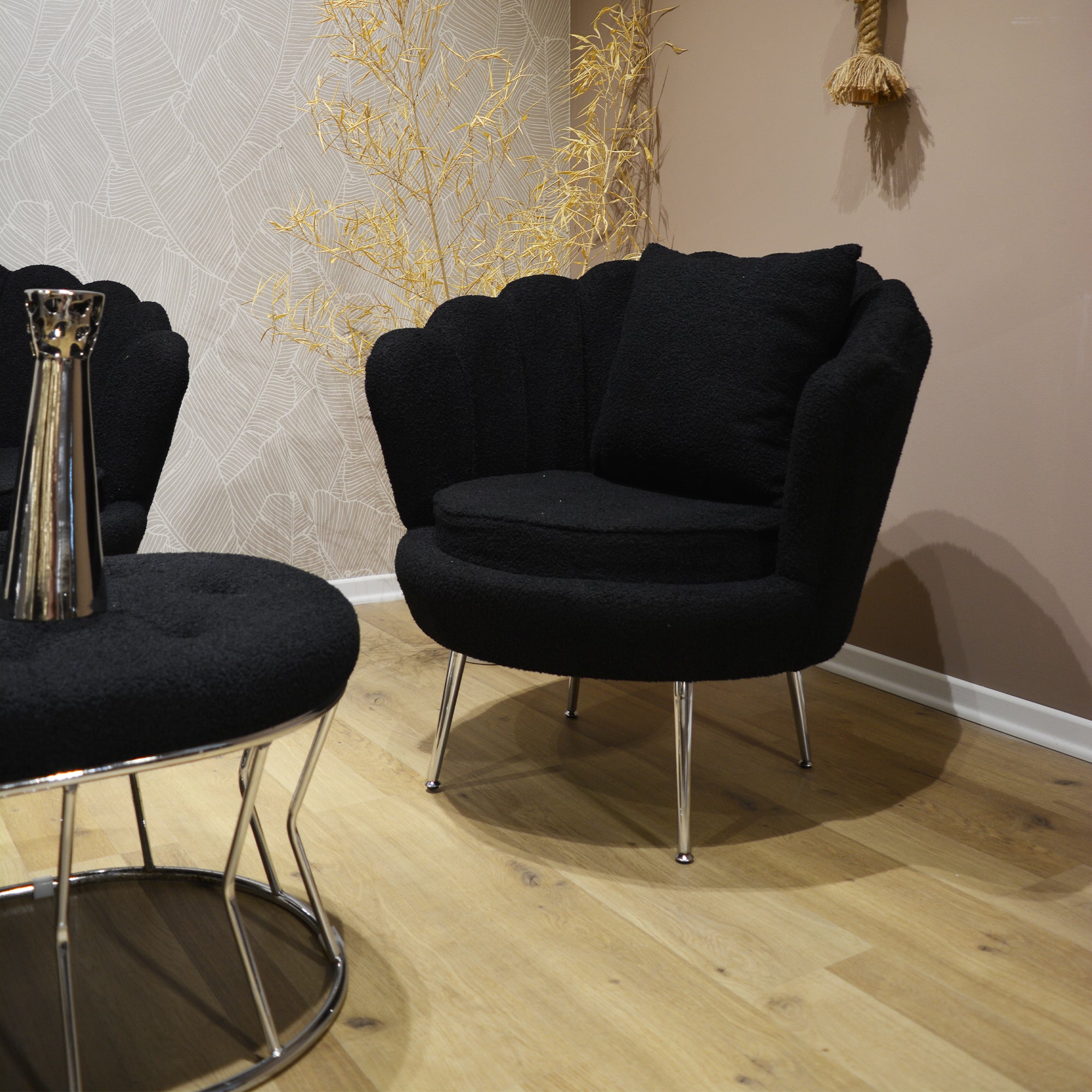 Set Flavia Div 2P+2Poltr+Panca Boucle' Nero/Cromo