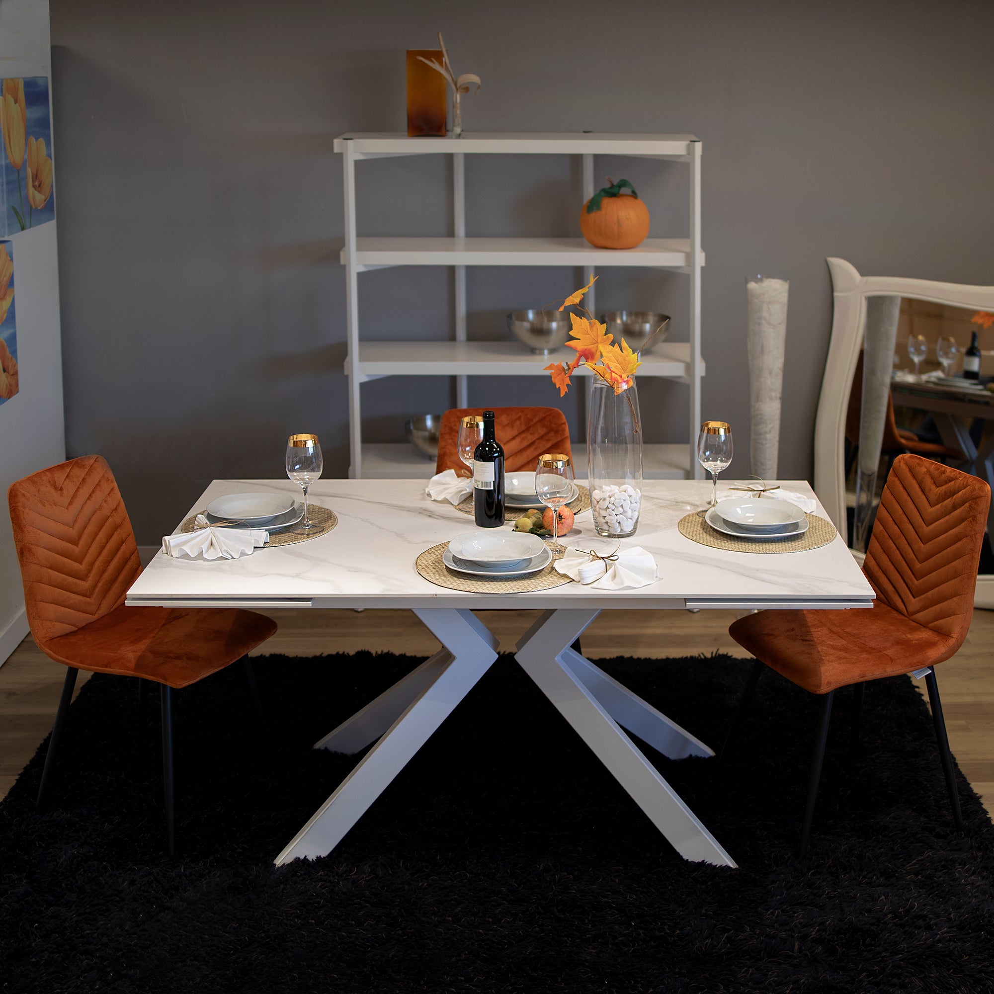 Tavolo Luisiana Bianco Effetto Marmo C/Vene Grigie