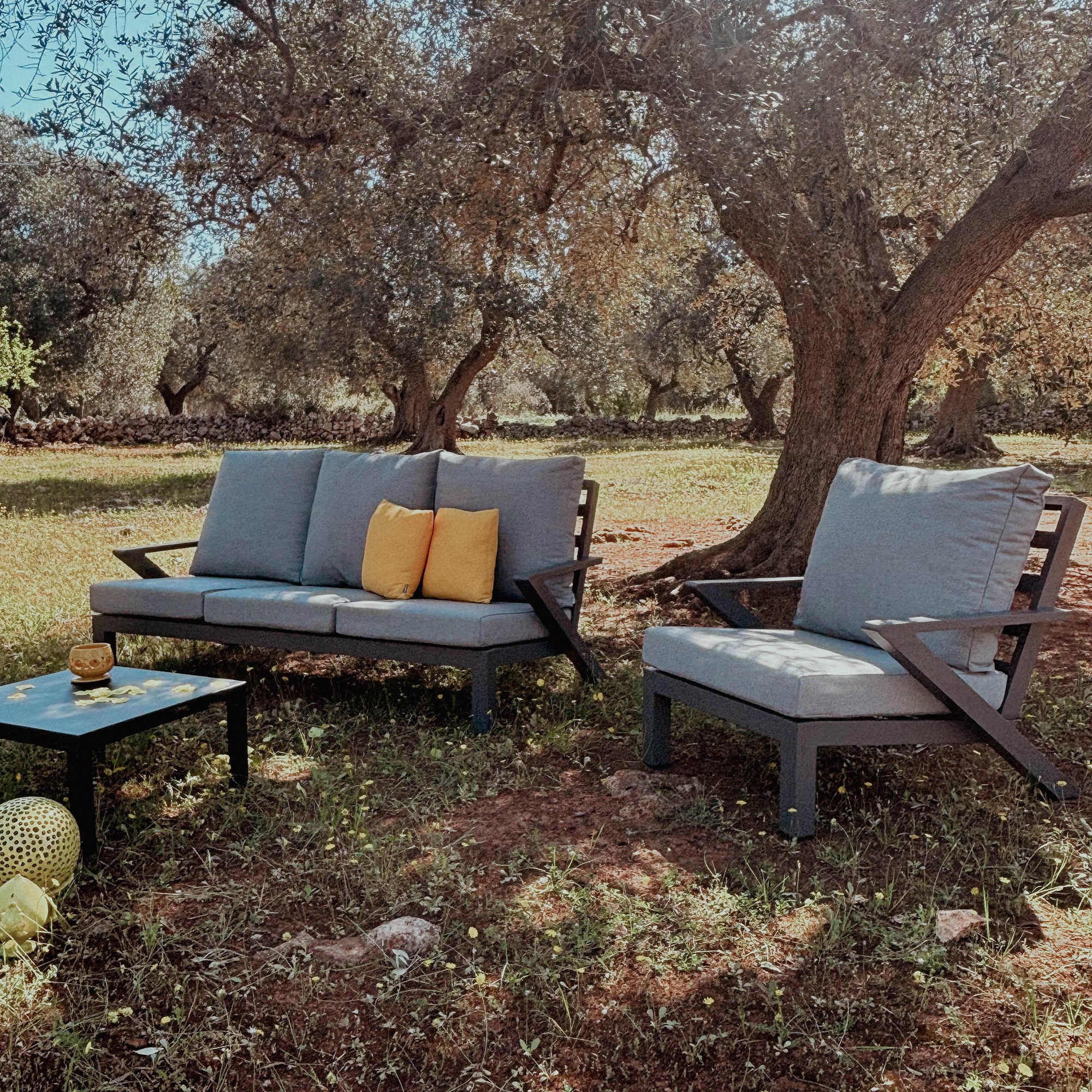 Set Malaga Divano+2Poltrone Allum. Antracite