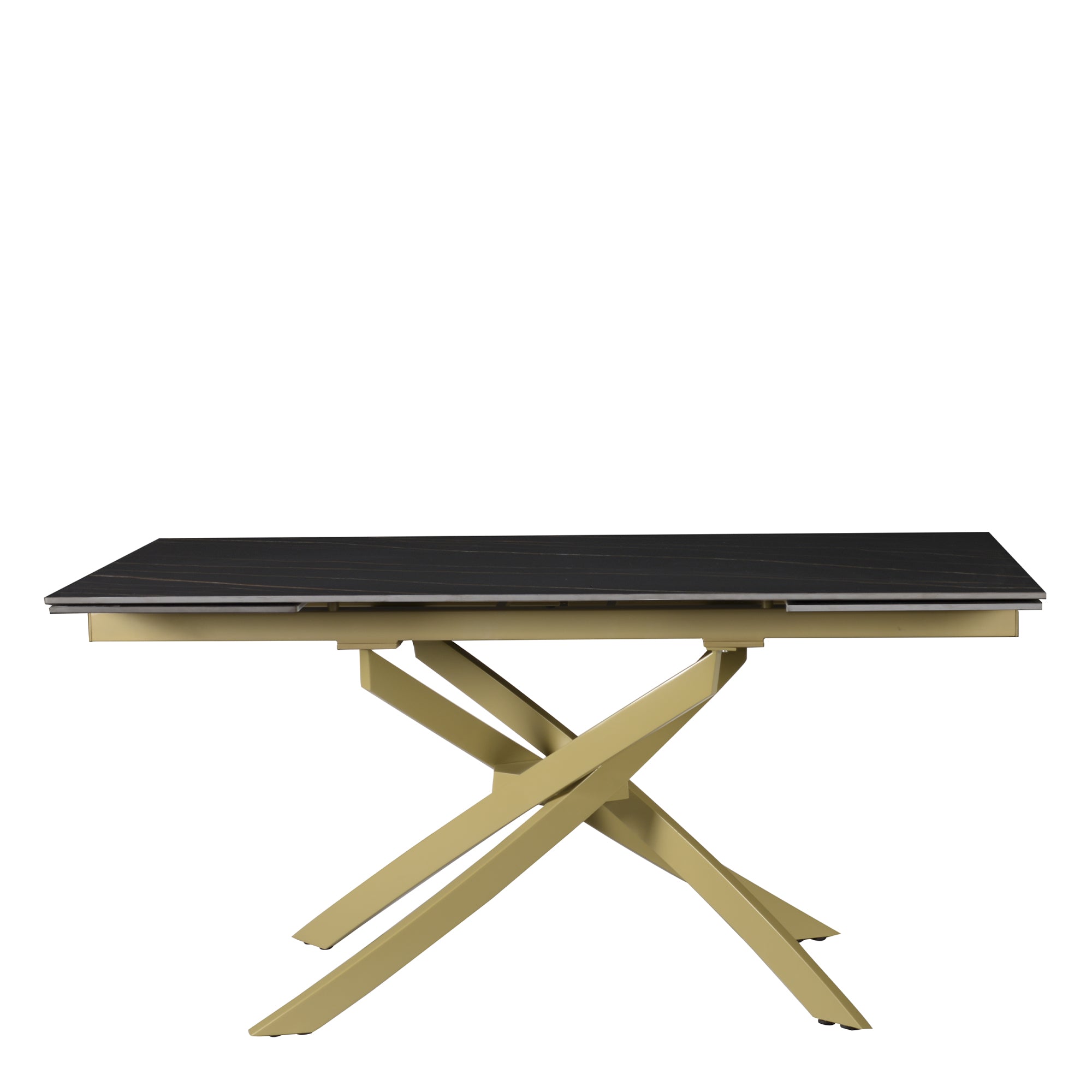 Tavolo Pegaso Piano Nero Con Venature Gambe Oro Per Soggiorno, Cucina E Arredo Bar