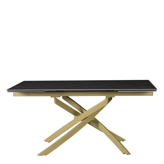 Tavolo Pegaso Piano Nero Con Venature Gambe Oro Per Soggiorno, Cucina E Arredo Bar