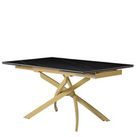 Tavolo Pegaso Piano Nero Con Venature Gambe Oro Per Soggiorno, Cucina E Arredo Bar