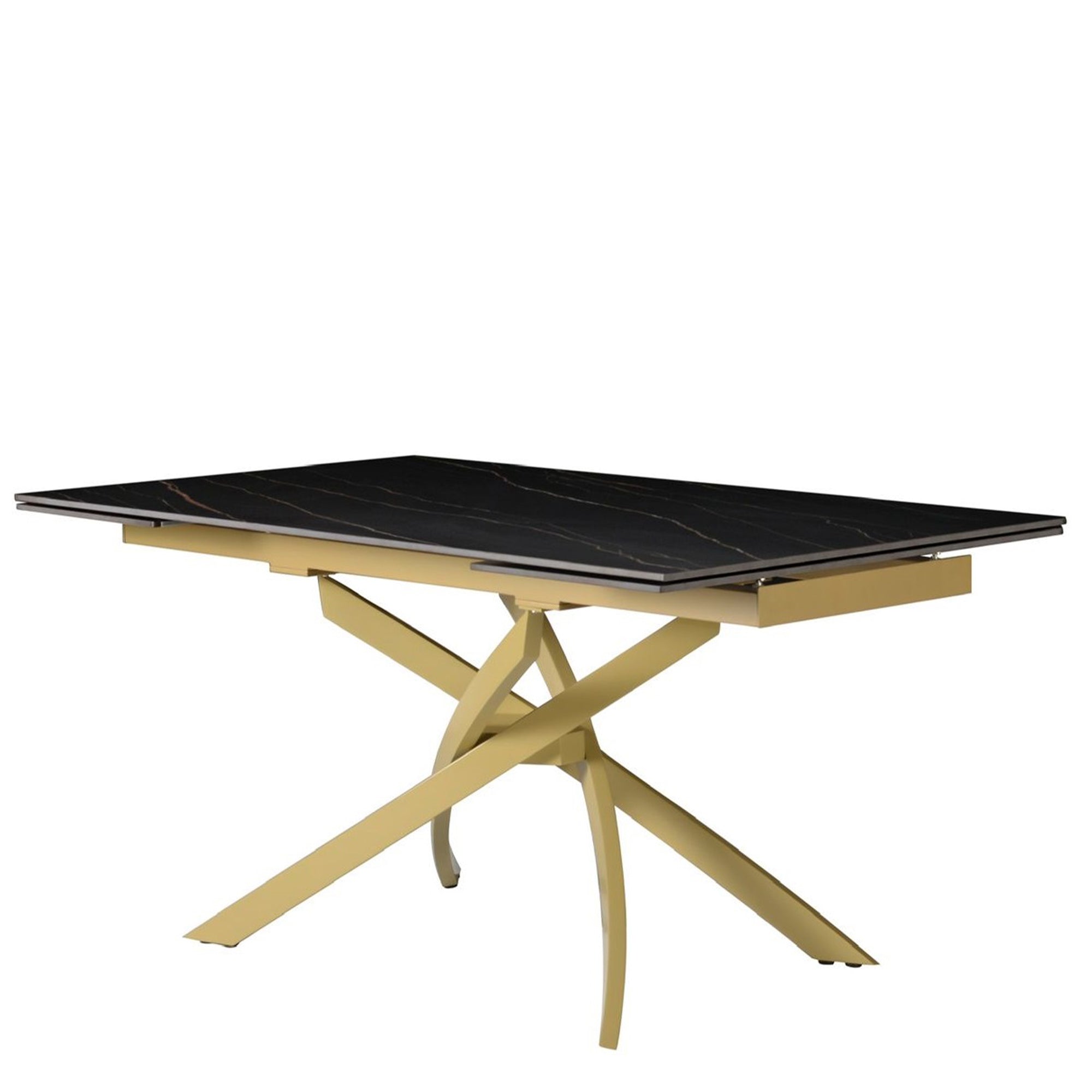 Tavolo Pegaso Piano Nero Con Venature Gambe Oro Per Soggiorno, Cucina E Arredo Bar