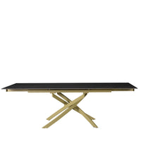 Tavolo Pegaso Piano Nero Con Venature Gambe Oro Per Soggiorno, Cucina E Arredo Bar