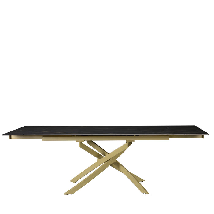 Tavolo Pegaso Piano Nero Con Venature Gambe Oro Per Soggiorno, Cucina E Arredo Bar