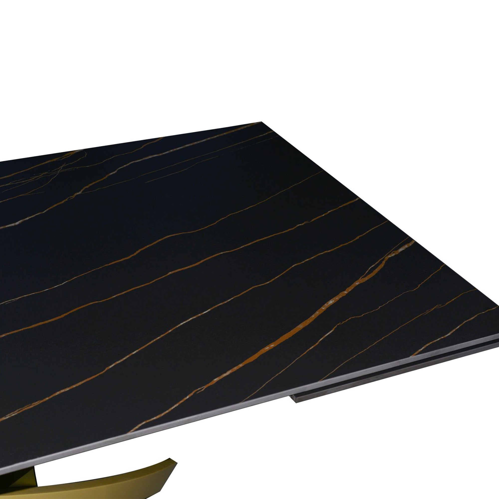 Tavolo Pegaso Piano Nero Con Venature Gambe Oro Per Soggiorno, Cucina E Arredo Bar