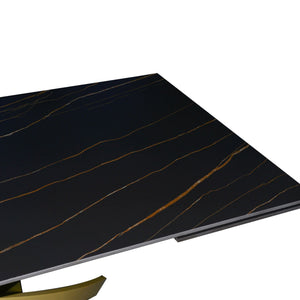 Tavolo Pegaso Piano Nero Con Venature Gambe Oro Per Soggiorno, Cucina E Arredo Bar