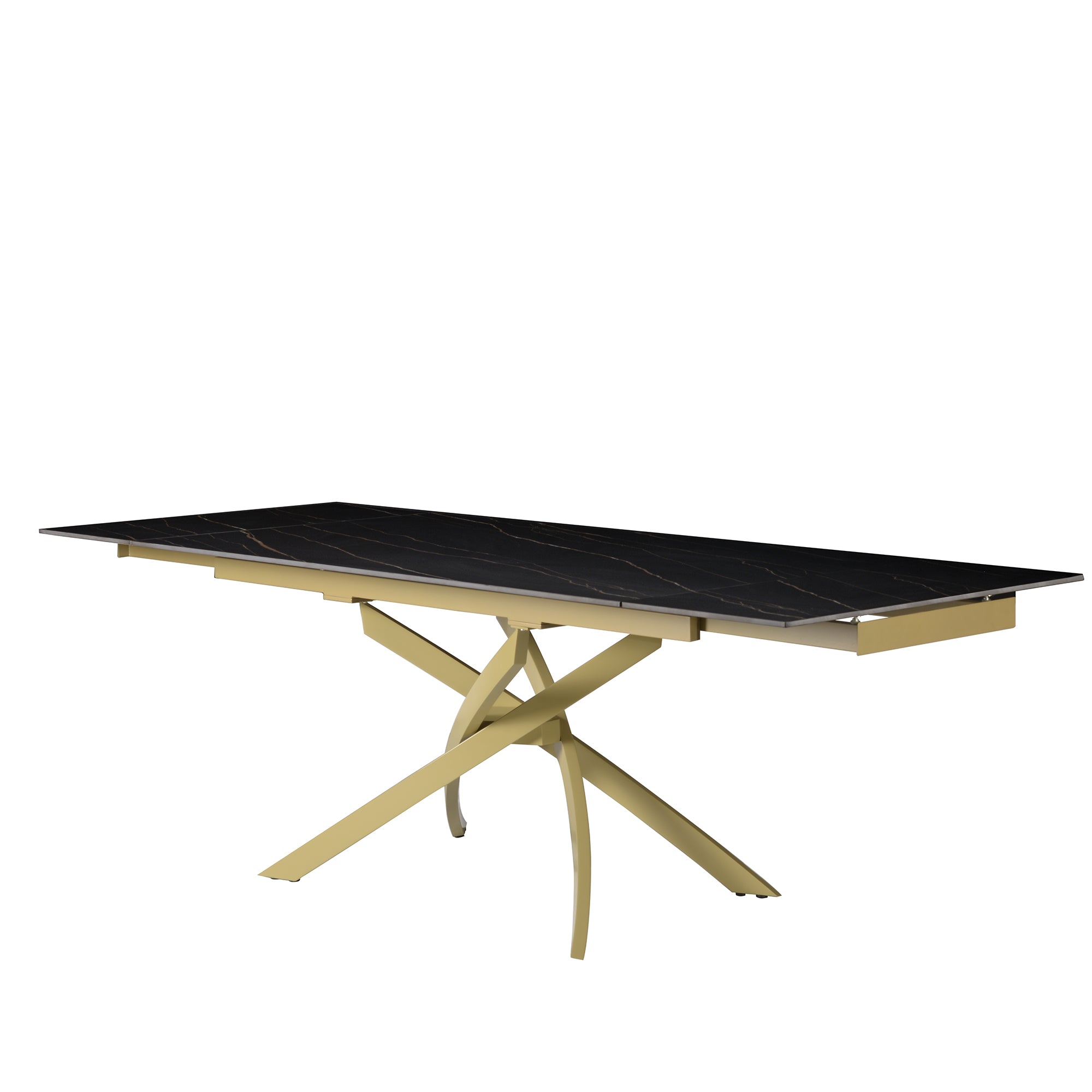 Tavolo Pegaso Piano Nero Con Venature Gambe Oro Per Soggiorno, Cucina E Arredo Bar