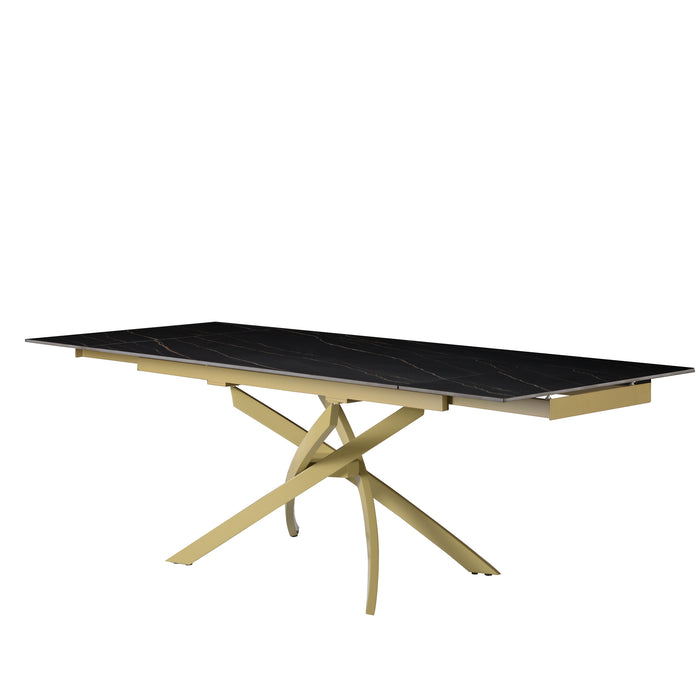 Tavolo Pegaso Piano Nero Con Venature Gambe Oro Per Soggiorno, Cucina E Arredo Bar