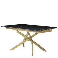 Tavolo Pegaso Piano Nero Con Venature Gambe Oro Per Soggiorno, Cucina E Arredo Bar