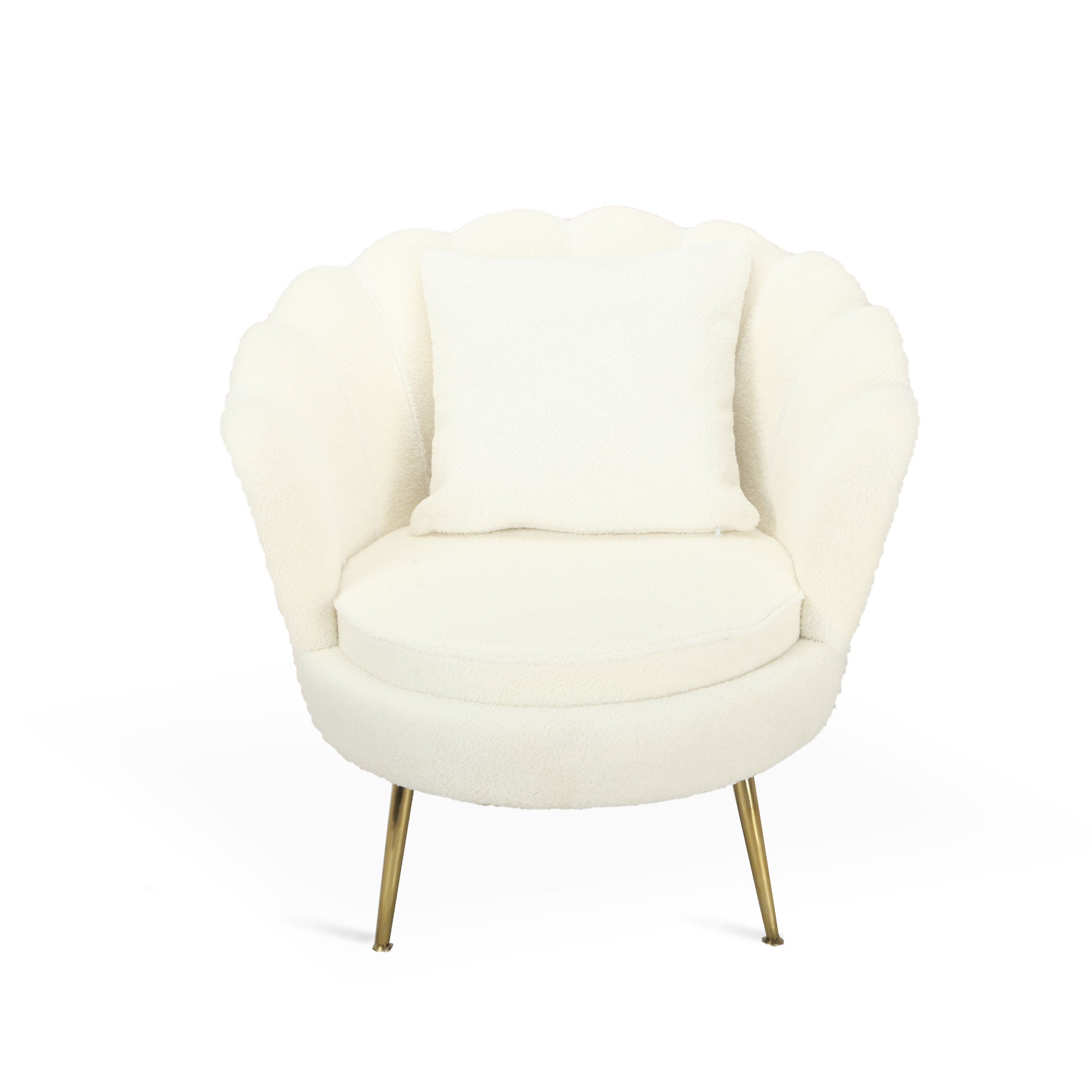 Poltrona Shelly Bouclè Panna/Cromo Oro C/Cuscino