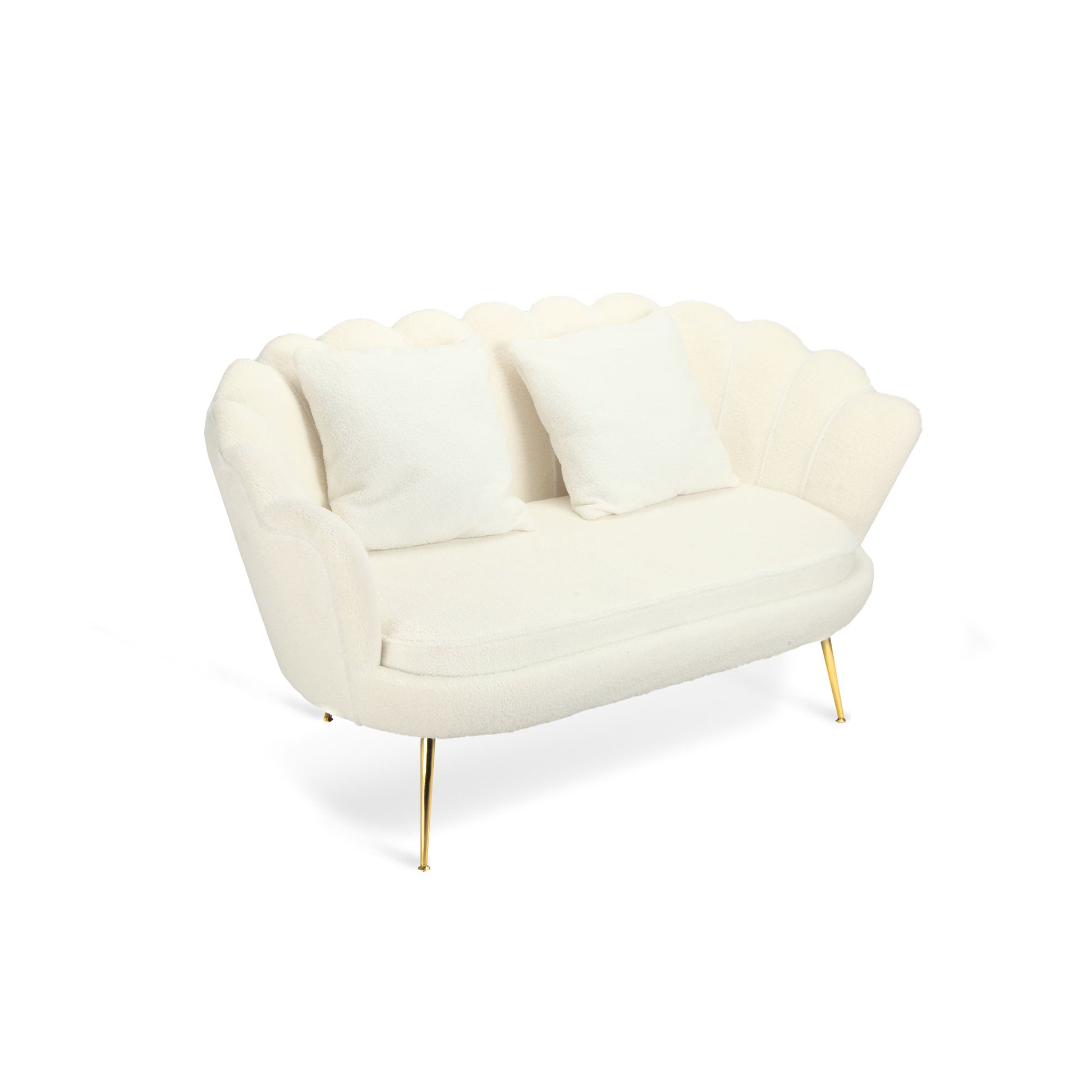 Divano 2P Shelly Boucle' Panna/Cromo Oro C/2Cuscini