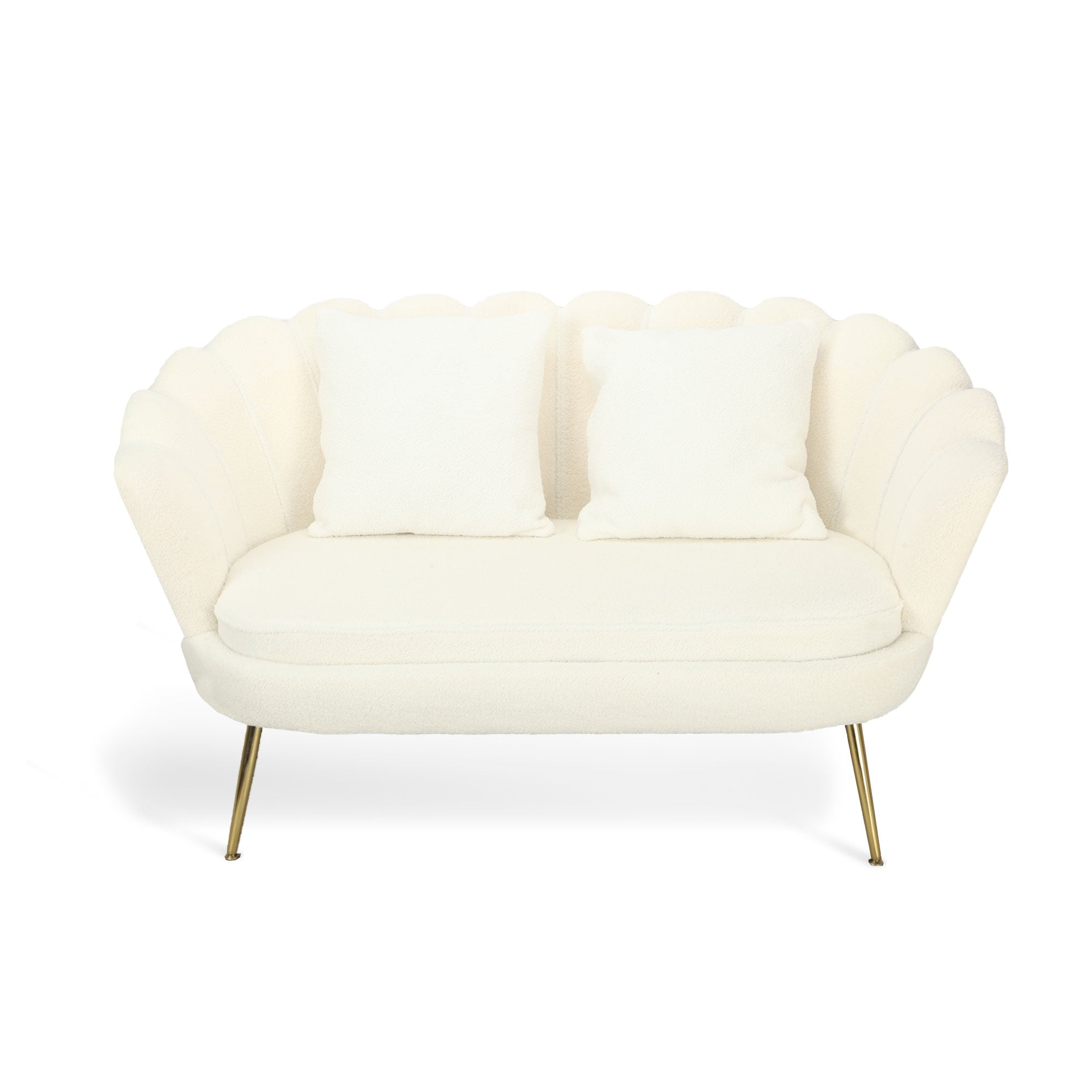 Divano 2P Shelly Boucle' Panna/Cromo Oro C/2Cuscini