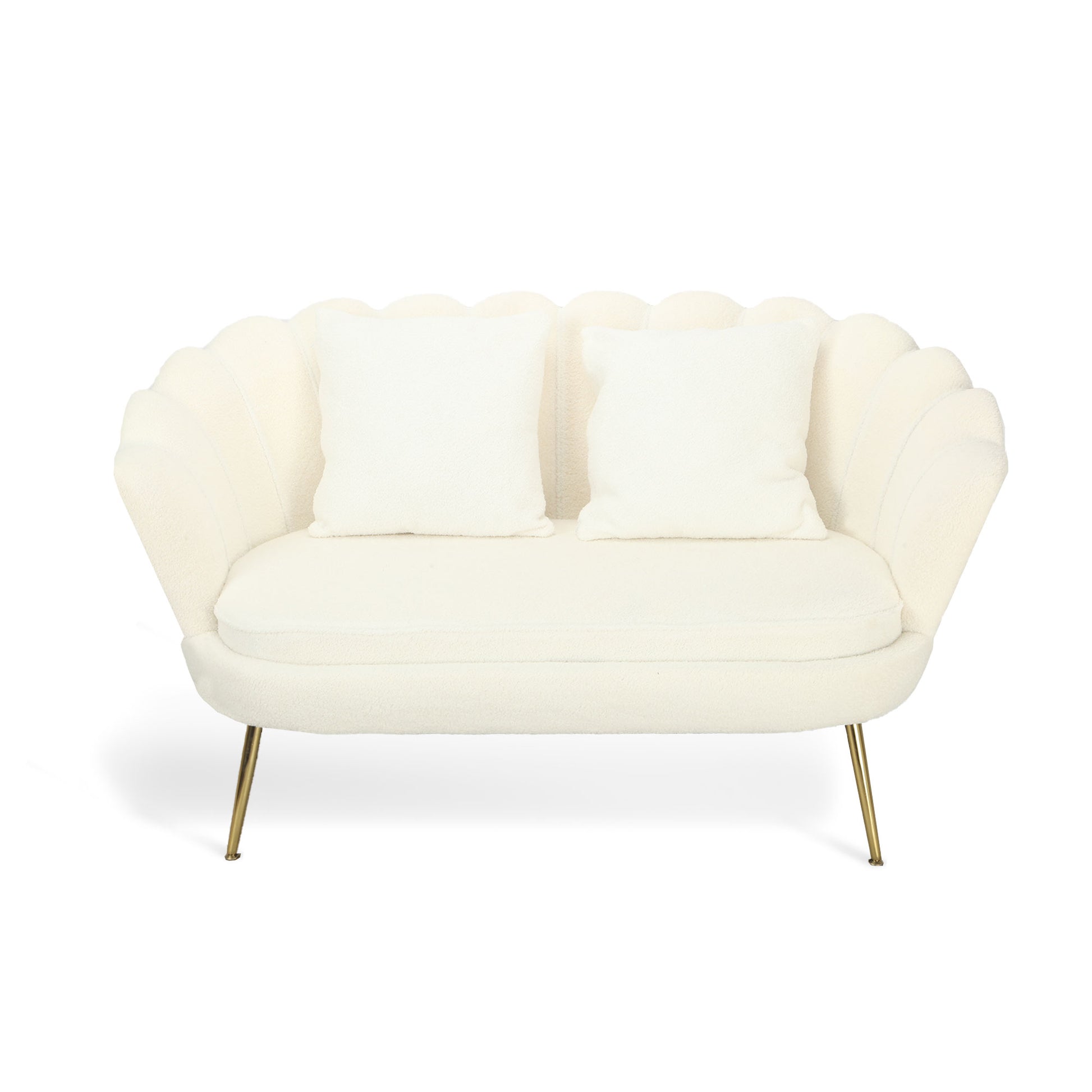 Divano 2P Shelly Boucle' Panna/Cromo Oro C/2Cuscini