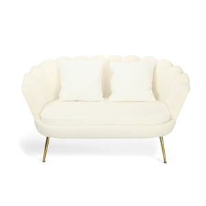 Divano 2P Shelly Boucle' Panna/Cromo Oro C/2Cuscini