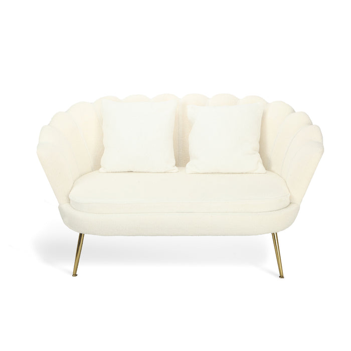 Divano 2P Shelly Boucle' Panna/Cromo Oro C/2Cuscini