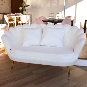 Divano 2P Shelly Boucle' Panna/Cromo Oro C/2Cuscini