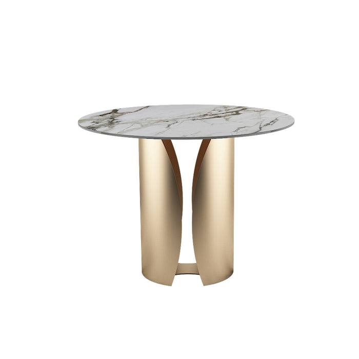 Tavolo Boston Rotondo Bianco C/Vene Gambe Oro Cham