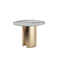 Tavolo Boston Rotondo Bianco C/Vene Gambe Oro Cham