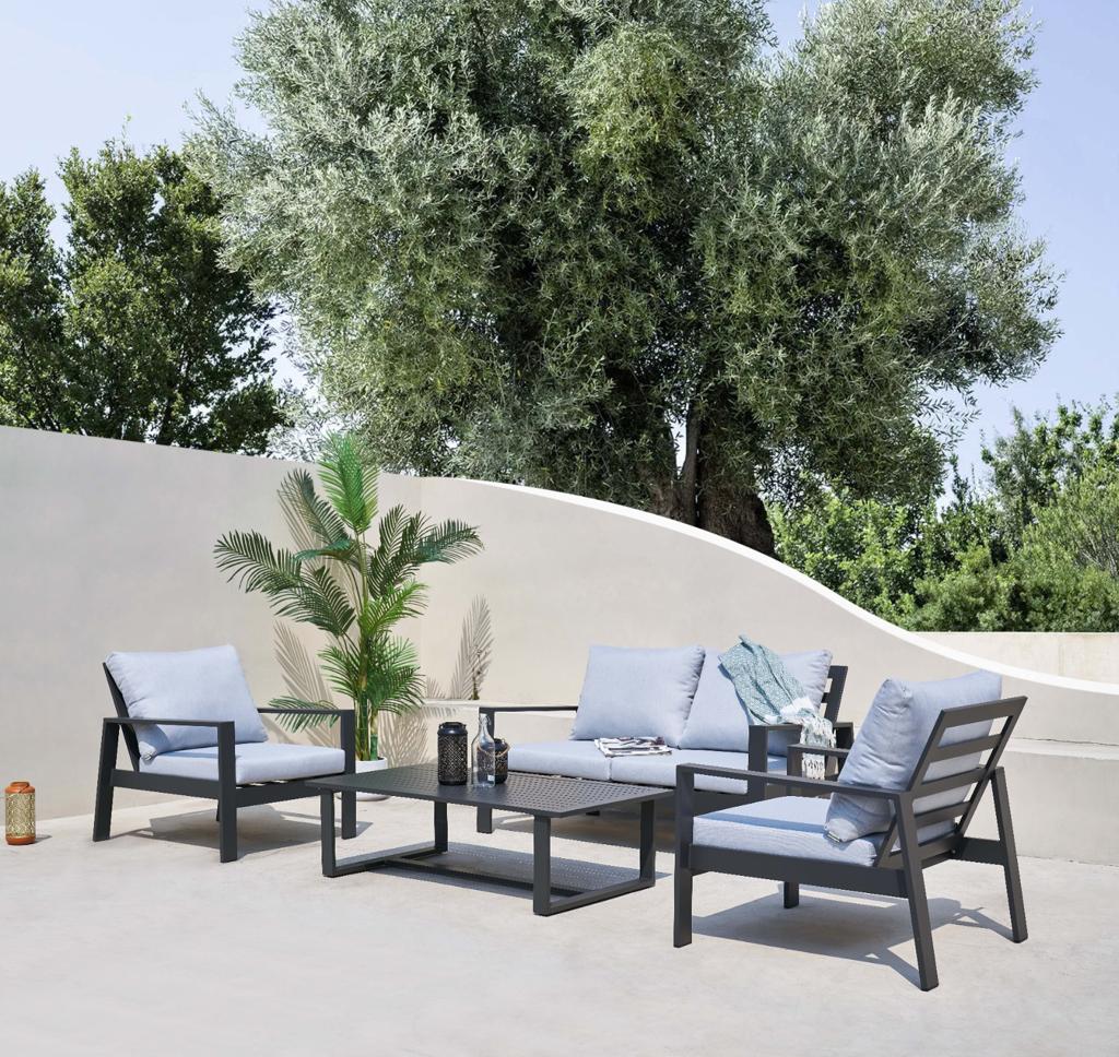 Set Lisbona Divan+2Poltr.+Tavolino Allum.Antracite