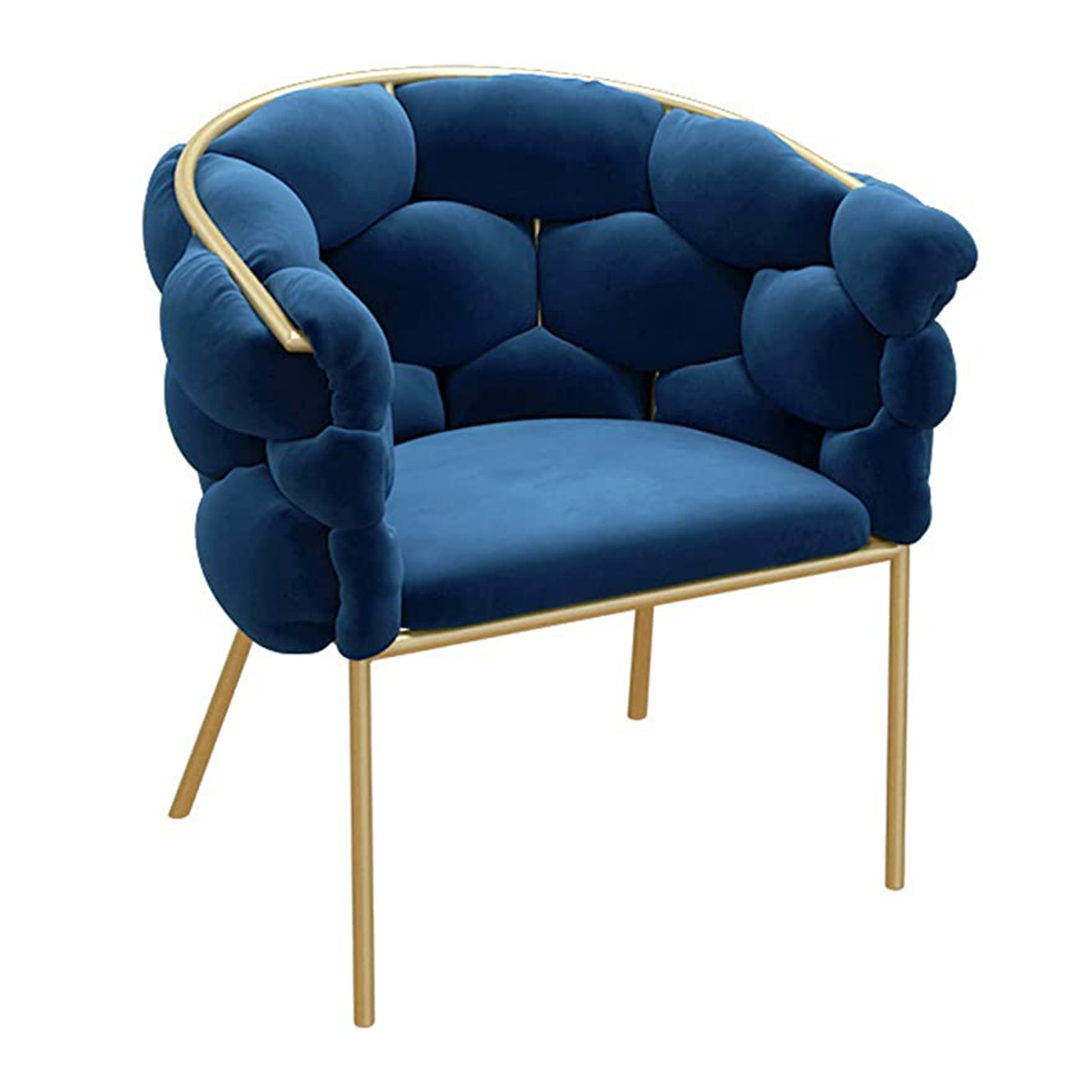 Set Da 2, Poltrona Florence Velluto Blue Gambe Oro