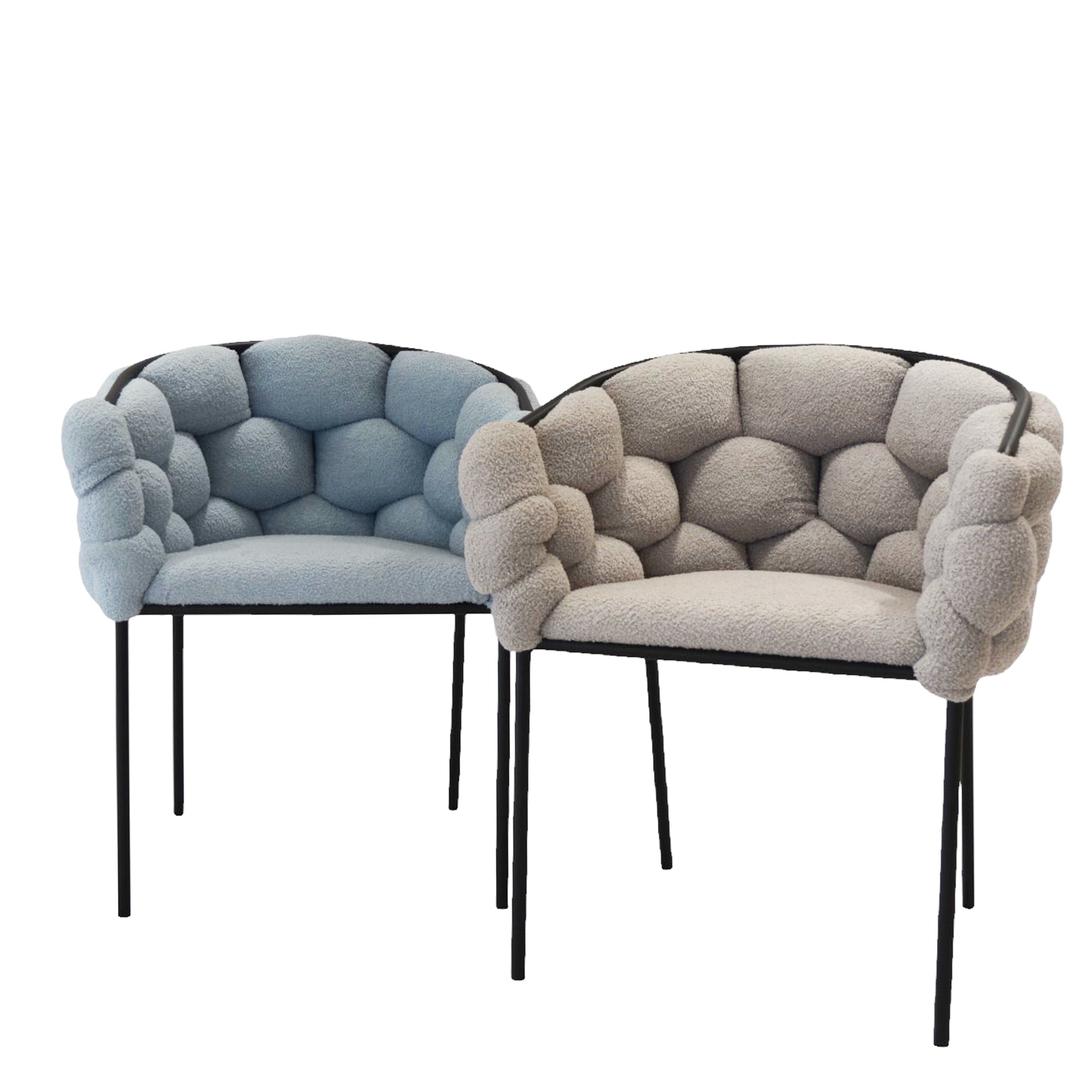 Set Da 2, Poltrona Florence Boucle' Azzurro Gambe Nere