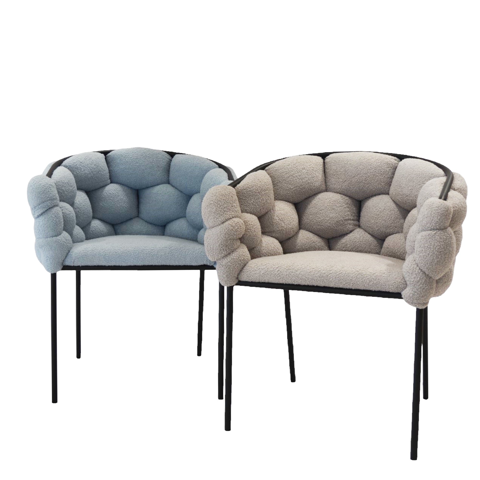 Set Da 2, Poltrona Florence Boucle' Azzurro Gambe Nere