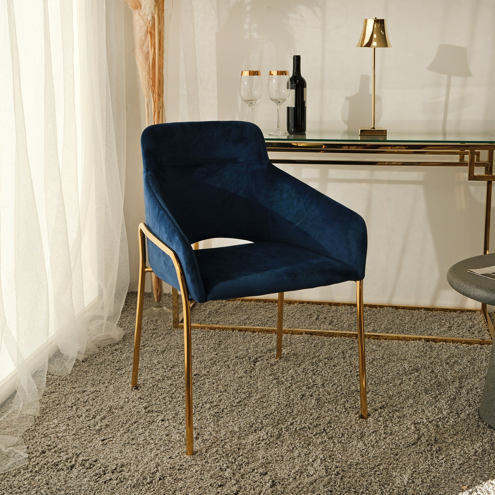 Set Da 2, Poltrona New Klimt Velluto Blu Gambe Oro