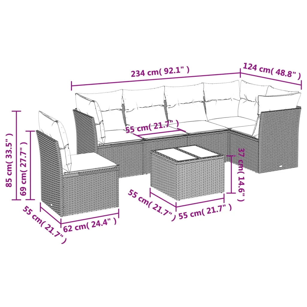 Set Divani da Giardino con Cuscini 7pz Nero Polyrattan
