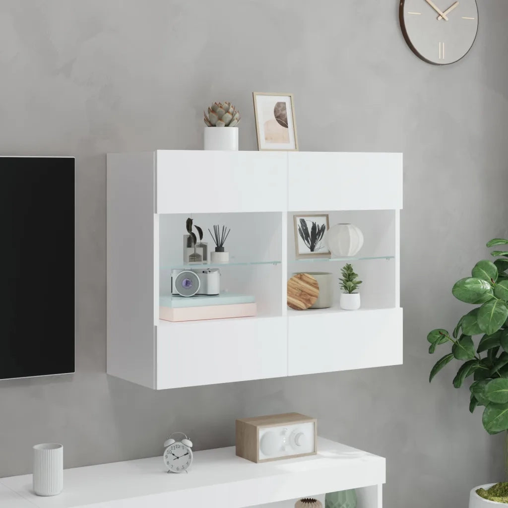 Mobile TV a Parete con Luci LED-Mobile TV a Muro Bianco 78,5x30x60,5 cm