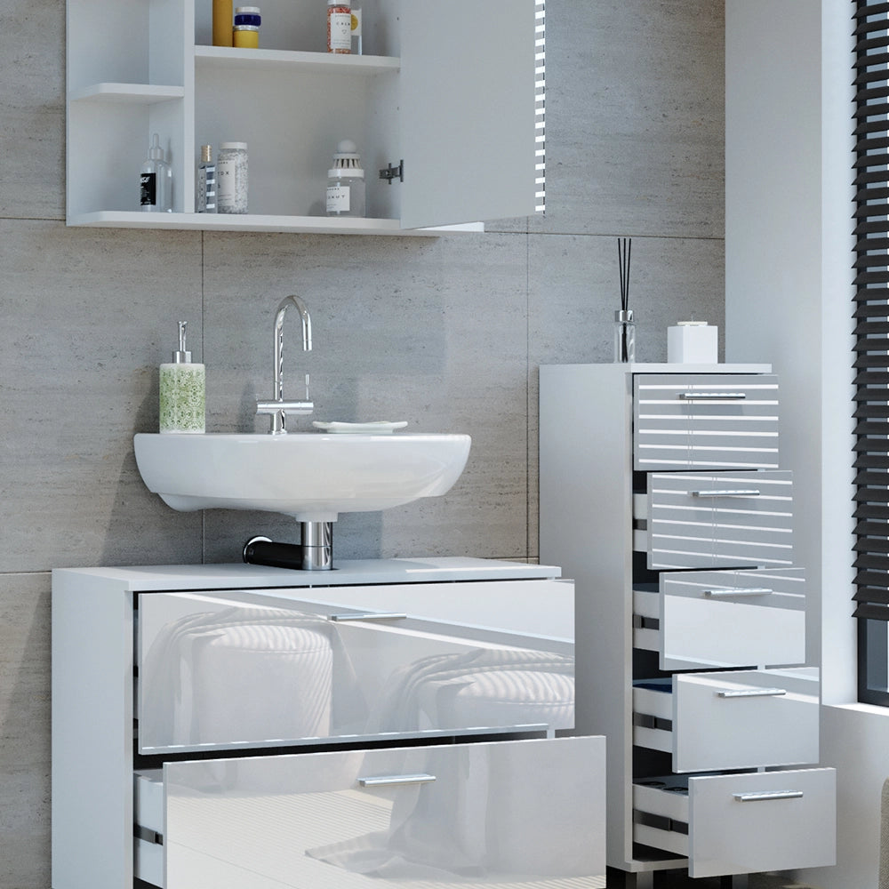 Vicco Set di mobili da bagno Bianco lucido 3 parti, con base 80 cm