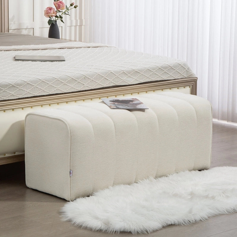 PANCA Imbottita 110x40x44 cm Legno e Tessuto Bianco Crema per Camera da Letto