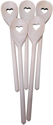 Set di 10 cucchiai in legno di faggio, forma cuore, 30 cm, 10 pezzi