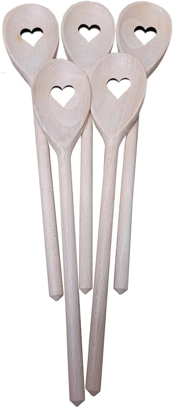Set di 10 cucchiai in legno di faggio, forma cuore, 30 cm, 10 pezzi