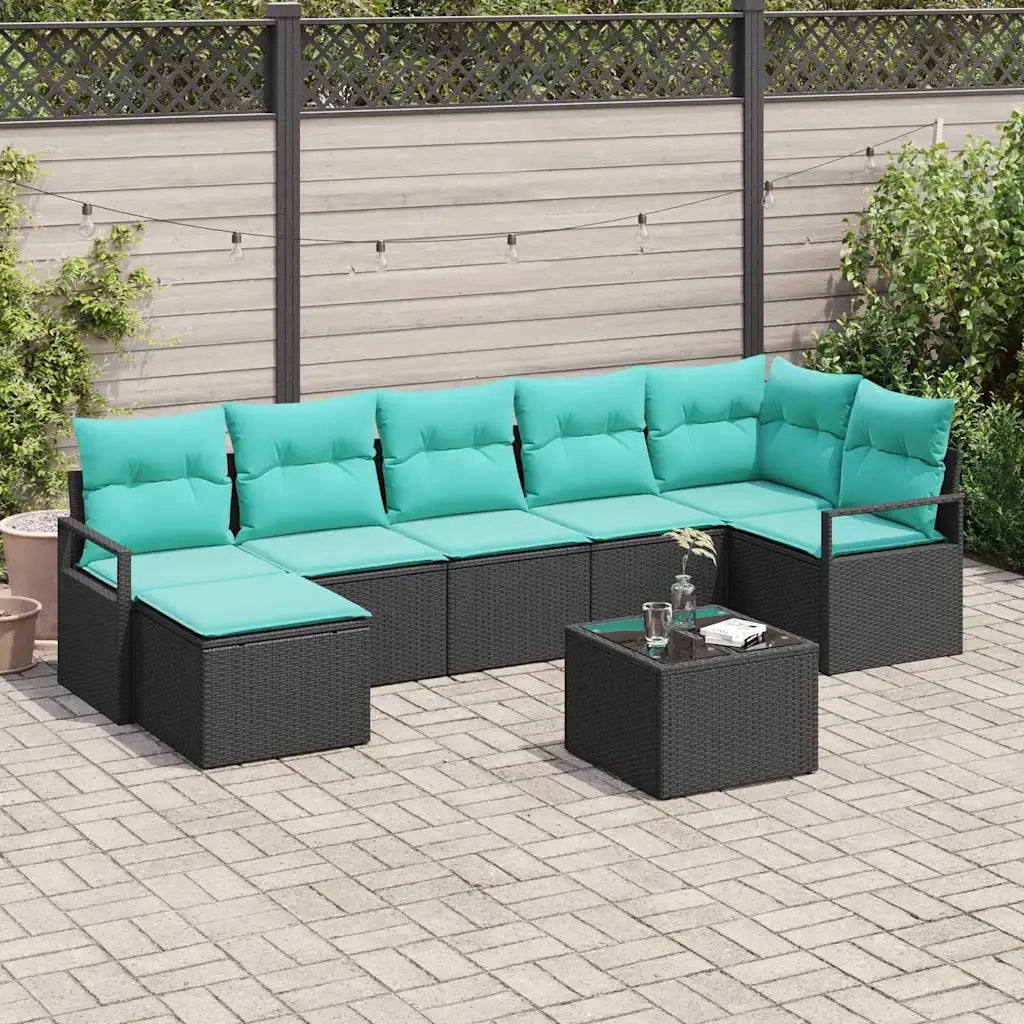 Set di divani con cuscino 8 pcs Nero polyrattan