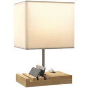 Tavolino da caff¨¨ con lampada integrata e porte USB ¨C zephmum ¨C bianco, legno, tessuto