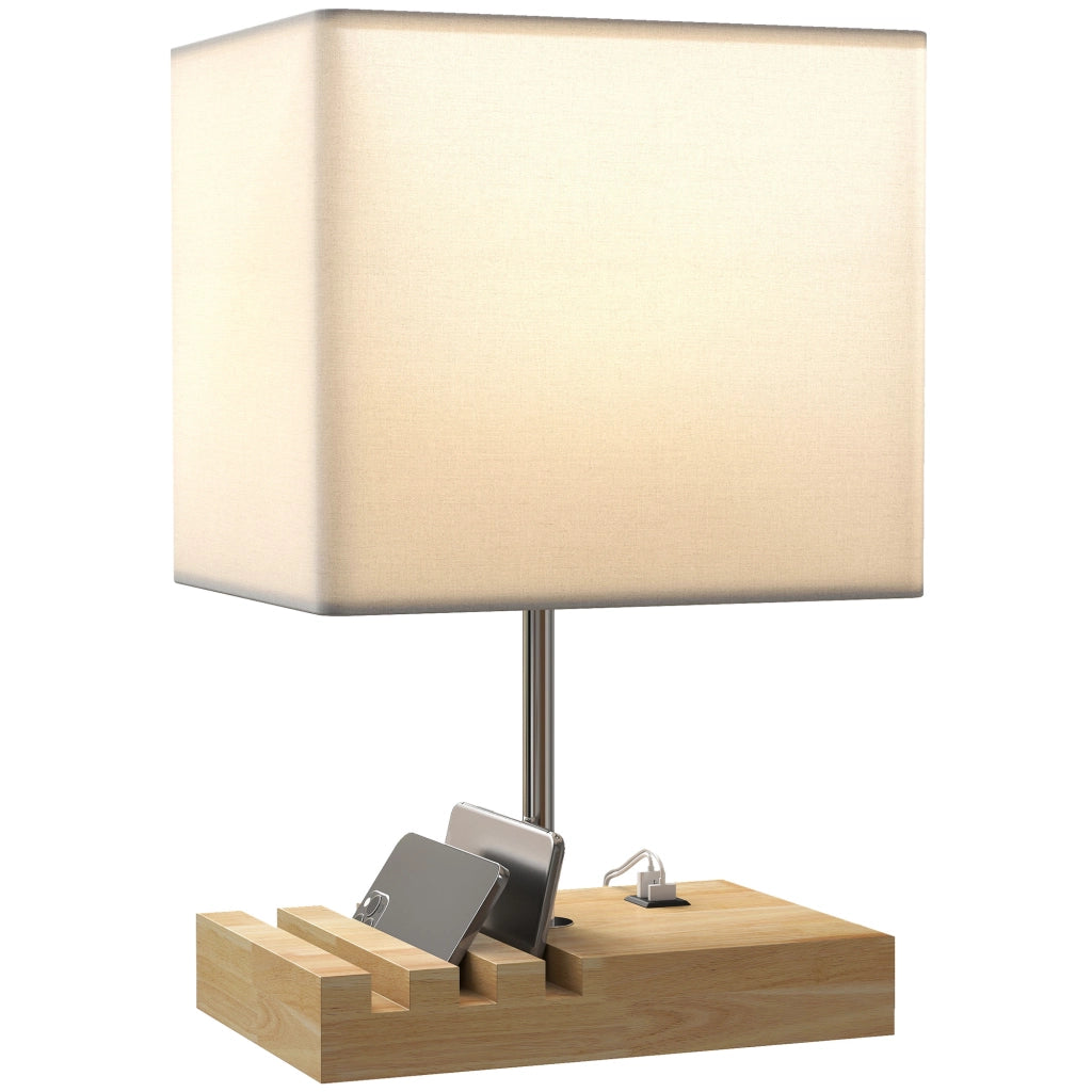 Tavolino da caff¨¨ con lampada integrata e porte USB ¨C zephmum ¨C bianco, legno, tessuto